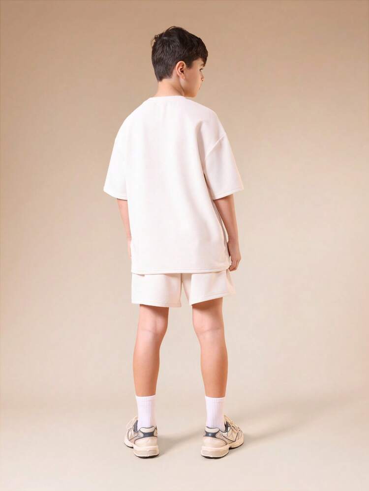Zweiteiler für Jungen im Teenager-Alter mit geripptem Kurzarm T-Shirt und Shorts, passendes Outfit für den Sommer, Casual Wear, Rundhalsausschnitt, Regular Fit