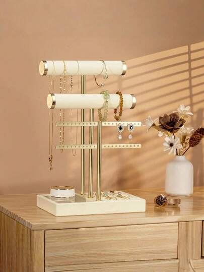 1 stuk 3-laags armbandenstandaard - sieradenorganizer, afneembare T-vormige beige fluwelen armbandenhouder, sieradenopberger voor armbanden, kettingen, oorbellen, ringen, uniek cadeau voor vrouwen, moeders, sieradendoos