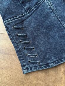 Elamini Women's Backless Halter Tie Denim Jacket - Blue - View 8