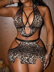 女士性感内衣三件套 - 棕色 - 查看 3