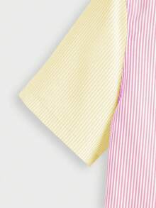 EASEVO Camisa de manga corta tejida de corte holgado y de múltiples colores a rayas, adecuada para el verano, talla grande para hombre - Multicolor - Ver 7