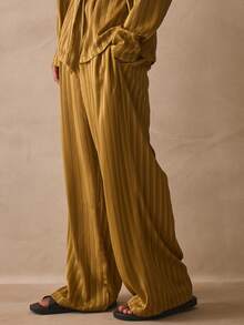 Musero Quần ống rộng dáng suông bằng vải satin phối màu tương phản, cài cúc, thích hợp cho mùa xuân hè. - Màu xanh Ô liu - Xem 3