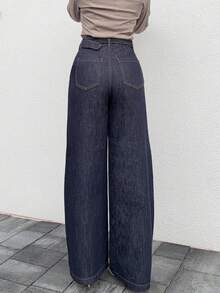 Jeta Ari Women's Straight Leg Casual Jeans With Belt Decoration - Dark Wash - View 2