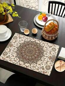 Set di 1/4/6 tovagliette da tavola con stampa mandala bohémien - Decorazione per cucina e sala da pranzo - Rivestimento in lino, decorazione per la casa, decorazione per feste - Multicolore - Visualizzare 1