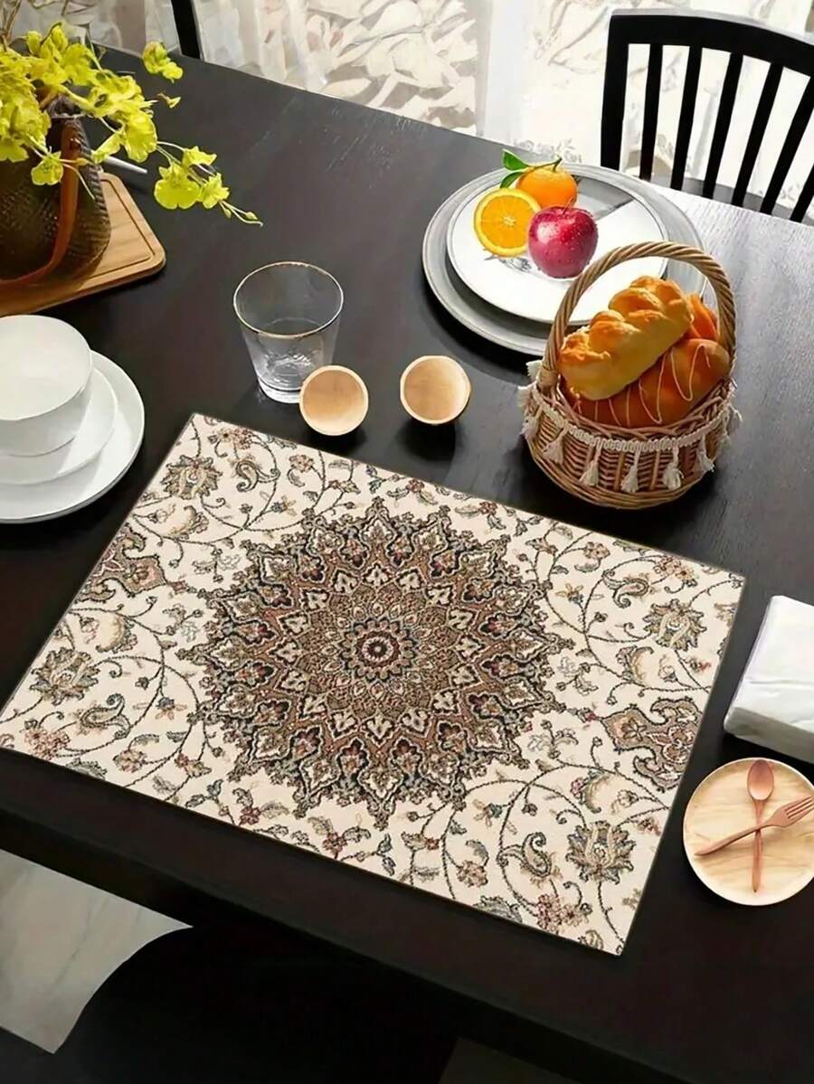 Set di 1/4/6 tovagliette da tavola con stampa mandala bohémien - Decorazione per cucina e sala da pranzo - Rivestimento in lino, decorazione per la casa, decorazione per feste - Multicolore - Visualizzare 1