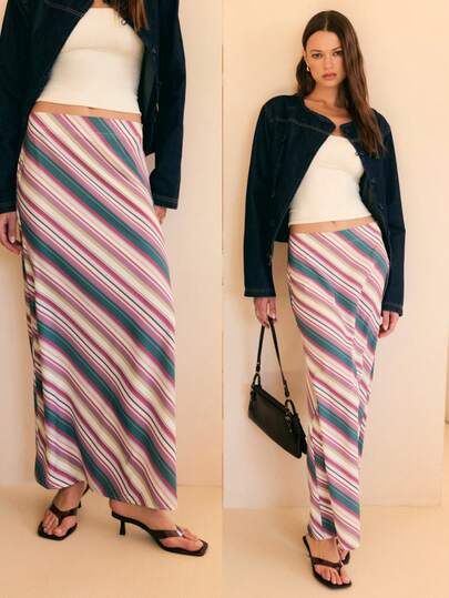 Nöista A字型长裙，饰以醒目的斜条纹。简约剪裁。适合节日度假风、春季及春夏造型。