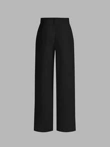 SHEIN PETITE CURVE New Plus Size Women's Petite Girls  Casual Versatile Wide Leg Pants For Daily Wear,High-Waisted Makes You Look Slimmer And Your Legs Longer, Suitable For Petite Women.High-Waisted Makes You Look Slimmer And Your Legs Longer, Suitable For Petite Women.Suitable For All Seasons And Occasion,Suitable For Petite Girls& Women, Summer Pants Summer Summer Pants Summer Outfits Summer Holiday Outfits Long Summer Pants For Women Spring Outfit ,Wide-Leg Pants,Office Pants,Elegant Pants,Casual Pants, High-Waisted Slimming Wide-Leg Pants For Summer,Elegant Women's Ceremony Pants ,Elegant Pants For Party,Elegant Pants For Ladies,Elegant Long Pants, Vacation Outfits Women,Holiday Outfits For Women,Summer Holiday Outfits,Summer Vacation Outfits,Casual Pants For Women ,Casual Pants For Women - Black - View 2
