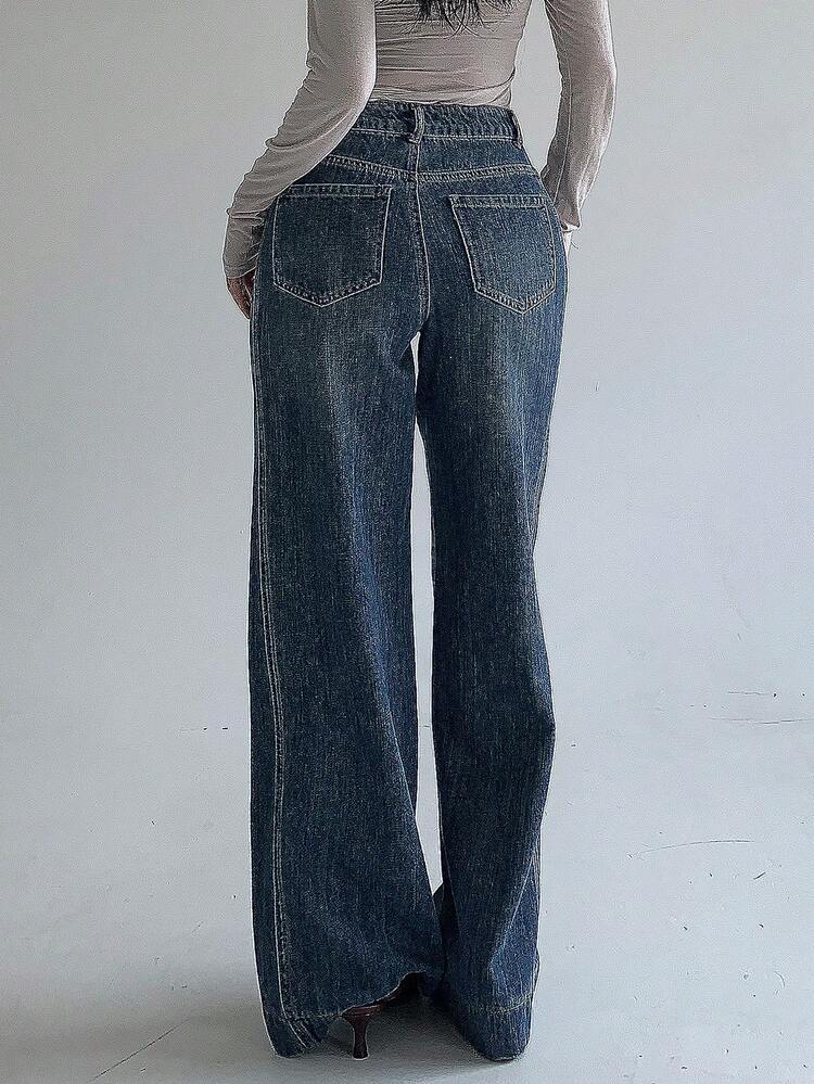 Women's Casual Washed Retro Wide-Leg Jeans Summer
