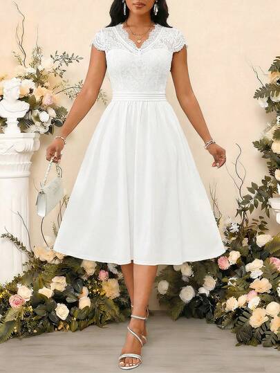 SHEIN Lady 女士白色连衣裙 女士优雅连衣裙 优雅连衣裙 女士优雅连衣裙