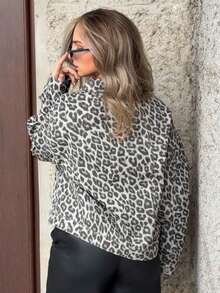 Jeta Ari 女式豹纹宽松休闲牛仔夹克 - 灰色 - 查看 2