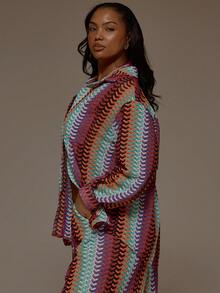 MUSERA Plus Size Crochet Knit Style Button Down Shirt Only Vacation Holiday Cute Holiday Romantic Cute Summer Sexy Beach Curve, - Hot Pink - View 4