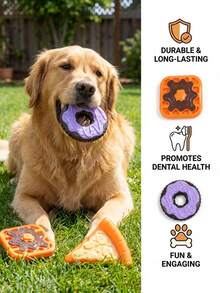 PETSIN 1PC Pizza Waffle Cake - Chewy And Tooth-Friendly. Doggy Chew Toy. Made Of Nylon. Won't Break Easily. Pet Toy. - Multicolor - View 2