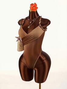 Amplova Women's Tie Dye Linen Detail Backless Bodysuit, Sexy Avant-Garde Retro Tie Dye - Multicolor - View 3