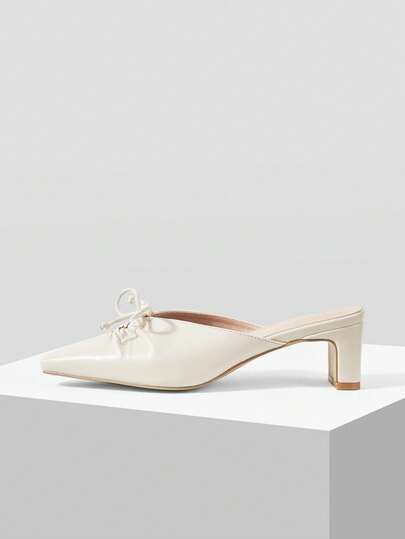 Mnmlis 女士尖头蝴蝶结装饰优雅高跟穆勒鞋 情人节