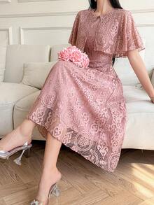 DAZY Đầm dài nữ cổ tròn xếp ly, thắt eo thanh lịch, thích hợp cho hẹn hò và tiệc tùng. - Hồng - Xem 3