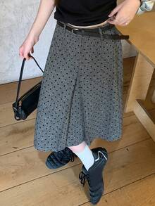 DAZY 女士波点休闲百搭约会外出A字裙 - 灰色 - 查看 4