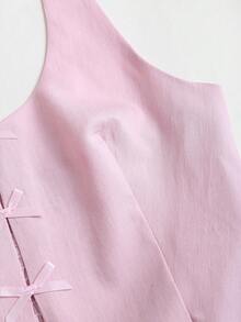 SHEIN Clasi 女士夏季休闲纯色蝴蝶结装饰露背吊带上衣束身衣女式上衣女士束身胸衣夏季上衣 - 淡紫色 - 查看 3