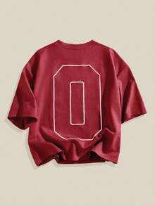 EASEVO Plus Size Men's Loose Fit Embroidered Round Neck Short Sleeve T-Shirt, Suitable For Summer - Red - View 2