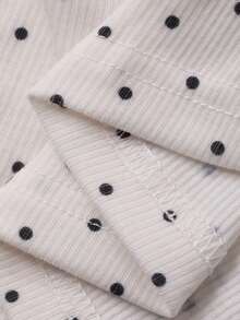 DAZY Áo thun ôm sát trễ vai in họa tiết chấm bi phong cách thường ngày mùa hè - Màu be - Xem 3