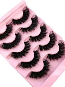 5对/包 自然蓬松人造假睫毛，迷人凌乱貂毛假睫毛，8D纤长浓密持久假睫毛条，打造狐狸眼提拉妆效，全睫毛线 - 黑色 - 查看 4
