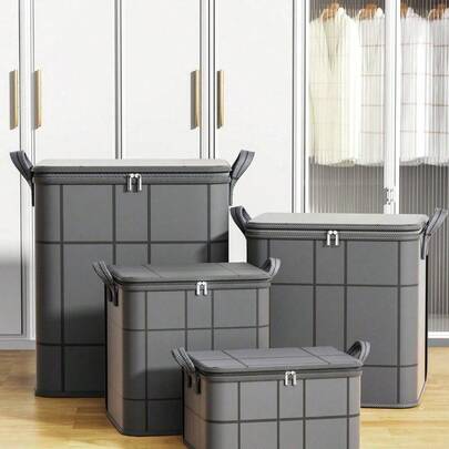 Túi đựng đồ màu đen, chịu lực cao, thiết kế lưới gia cường, dung tích cực lớn, dùng để sắp xếp quần áo, chăn màn, đựng đồ dưới gầm giường, có tay cầm, chống bụi.