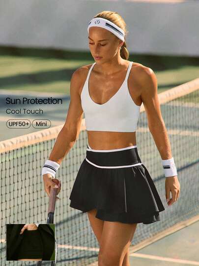 GLOWMODE Día de San Valentín Doble Amor Sedoso Suave Secado Rápido UPF 50+ Cintura Cruzada Pantalones Cortos Incorporados Bolsillos Laterales Falda Bicolor de Doble Capa Uso Casual Diario de Bajo Impacto para Tenis, Golf, Pickleball