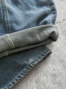 EVRINFINITE 1件男士做旧复古水洗宽松拼接直筒牛仔裤（不含腰带和配饰），宽松版型，超大码牛仔裤 - 藍色 - 查看 3