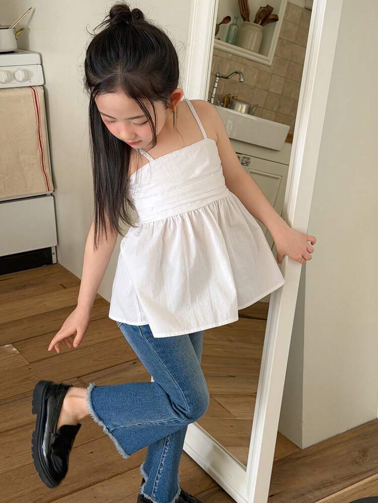 Young Girl Plain Pleated Casual Versatile Daily Wear Camisole Top
