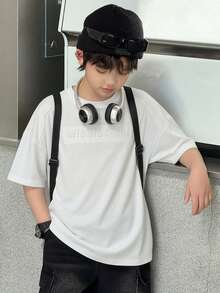 Dazy Kids 青少年男孩字母压纹圆领宽松休闲短袖T恤 - 白色 - 查看 4