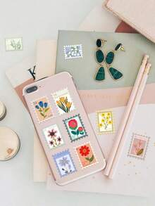 500PCS/Roll Flower Stamp Stickers Roll 10 Style Flower Aesthetic Stickers Waterproof Vinyl Stickers - Flower seal - View 5