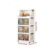 1pc Plastic Folding Storage Cabinet, Double Door Home Living Room Toy Organizer Box, Bedroom Storage Cabinet With Wheels, Wardrobe Closet Storage Box, Kitchen Trolley Storage Rack - Clear - View 12