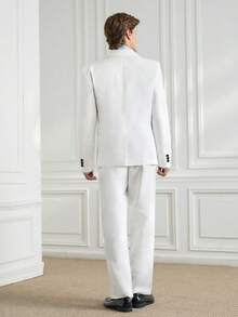 Officeau Men's Minimalist Solid Color Suit Jacket And Trousers Set White Men Suit - White - View 2