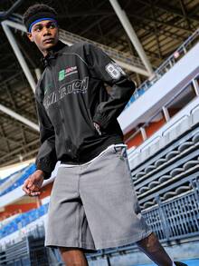 EVRINFINITE 男士休闲牛仔5英寸刺绣印花短裤，夏季时尚 - 灰色 - 查看 4