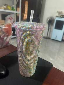 A Handcrafted 650ml Diamond-Studded Mug, Made With Double-Walled PS Plastic Straws, A Large-Capacity Creative 650ml Gemstone Diamond Mug, Handheld, Portable Pearl Mug [5 Styles Available] - Multicolor - View 17