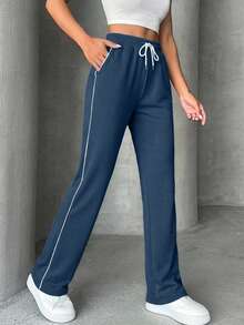 EURMUSE Pantalón de chándal con cintura de cordón, de moda para el verano - Azul Marino - Ver 3