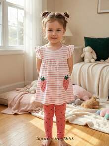 Cozy Pixies Young Girl Strawberry Pattern Knit Soft Round Neck Sleeveless Tank Top And Elastic Waist Printed Pants 2 Pieces Set - Pink - View 7