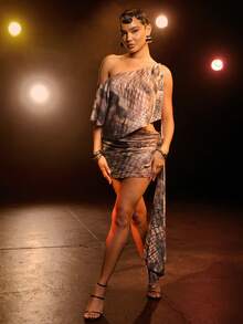 Hauture Women's Sexy Off Shoulder Asymmetrical Neck Twisted Shoulder Waist Cut Out Mini Dress - Brown - View 5