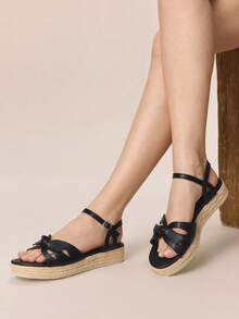 Styleloop Ladies Fashion Woven Casual Platform Wedge Sandals, Butterfly Festival Decoration Bohemian Vacation Style Vintage Vaxx Canvas Wedge Heel Ankle Belt Sandals, Western Style, Music Festival Party Clothing, Vacation Atmosphere, Summer Wear, Travel Essentials - Black - View 6