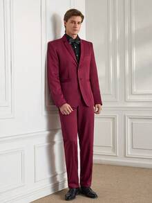 Officeau Herren Anzug Set mit einfarbigem Kragen Langarm Blazer & Hose, Hose Anzüge für Herren, Herren Freizeitanzüge, Herren Anzug und Hose, Herren Freizeitanzug, Herren Modeschick Anzüge - Bordeaux - Übersicht 4