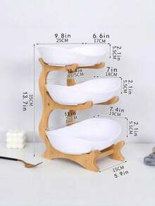 1个白色三层水果盘，带木框，厨房蔬菜水果篮，冰箱冰盘。 - 白色 - 查看 9