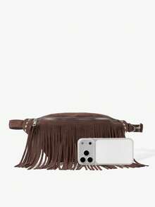 Viva Strut Ladies, Women Retro Tassel Rivets Waist Bag/Chest Bag, Fashionable, Personalized, Simple, Versatile, Street, Sweet And Cool Girls, Hot Girls,Y2k, For Daily, Shopping, Beach, Vacation, Holiday, Summer, Seaside, Beach Party, Music Festival - Coffee Brown - View 6