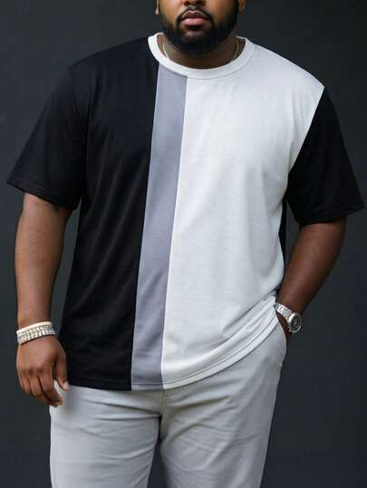 ResortEase Plus Size Men's Casual Colorblock Patchwork T-Shirt, Summer,It Is Great For Couples And Makes An Excellent Gift Idea For Boyfriends Or Husbands.