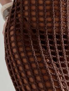 MUSERA Square Neck Skinny Strap Maxi Floor Length Crochet Dress Cute Beach Coverup Summer Spring Holiday Going Out Swim Sexy Crochet Knit - Coffee Brown - View 5