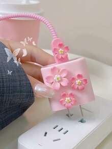 Vỏ bảo vệ/cuộn cáp sạc họa tiết hoa anh đào màu hồng, phù hợp với dây sạc/cáp dữ liệu dài 1,5 mét. Thiết bị cuộn chống gãy tương thích với đầu sạc nhanh 12/13/14 và 20W, vỏ bảo vệ, dụng cụ cố định cáp dữ liệu, cáp dữ liệu chống gãy, vỏ bảo vệ đầu sạc TPU. - Nhiều màu - Xem 3