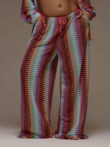 MUSERA 加大码抽绳腰钩编针织阔腿度假休闲可爱浪漫夏季性感沙滩曲线女款 - 玫紅色 - 查看 3