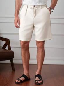 Core Aspect 1条男士轻便商务休闲短裤，米色聚酰胺面料，首尔制造，无弹力，通勤百搭，时尚舒适，送给男友/老公/周年纪念日的礼物 - 杏色 - 查看 4