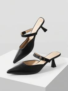 Mnmlis Women Low-Heeled Black Pointy-Toe Pumps In A Minimalist Commuter-Chic Style. - Black - View 2