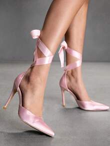 CUCCOO SZL Women's Fashionable Elegant Pointed Toe Lace-Up High Heels For Commuting - Pink - View 4