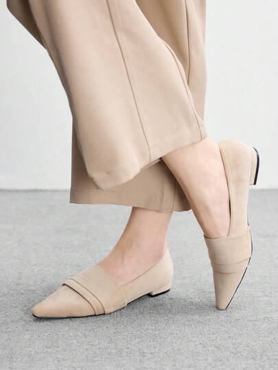 CUCCOO BIZCHIC Zapatos de mujer para las cuatro estaciones, de suela plana y puntera con estilo de moda. Color albaricoque, imitación de gamuza de ciervo y terciopelo, suela plana, para bodas y Día de San Valentín