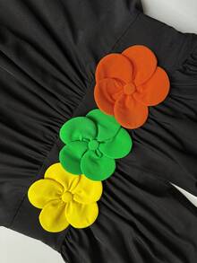 Maweii Simple Solid Color V-Neck Cute Short Sleeve Princess Style Dress - Black - View 7